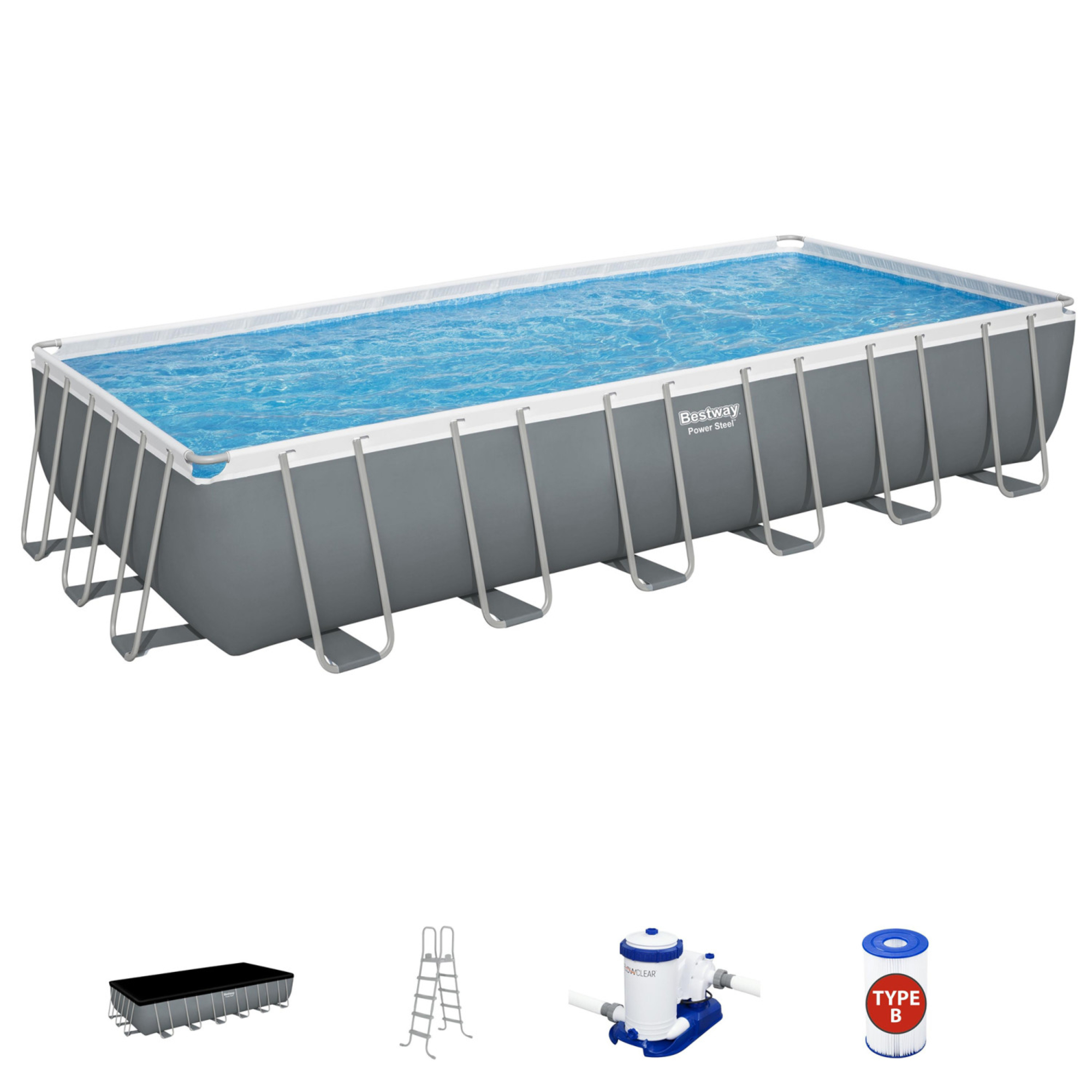 Bestway Power Steel Rectangular Swimming Pool Set 24feet x 52inch